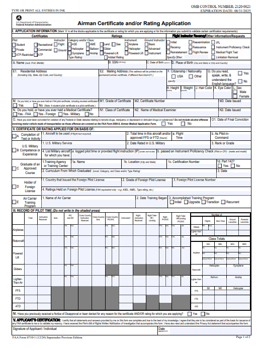 FAA Form 8710 Updated 12/2/2024 – DPEResources.com